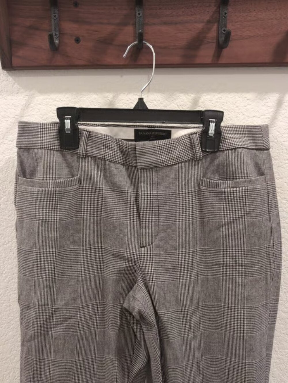 Women Brown Gray Plaid Ankle Pants Stretch Business or Casual